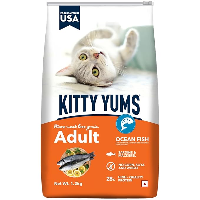 Kitty Yums Adult (+1 Year) Dry Cat Food, Ocean Fish, 1.2kg Pack
